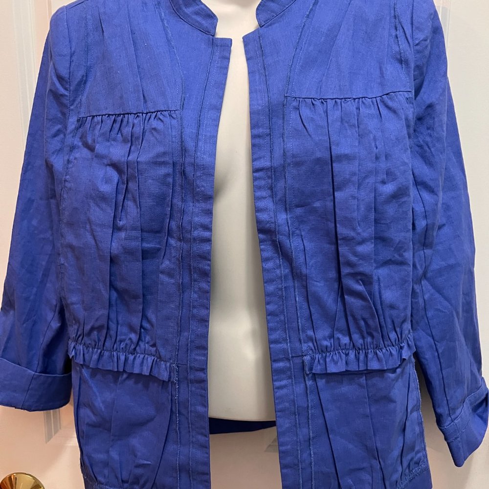 Chico NWT Puckered linen blue jacket small